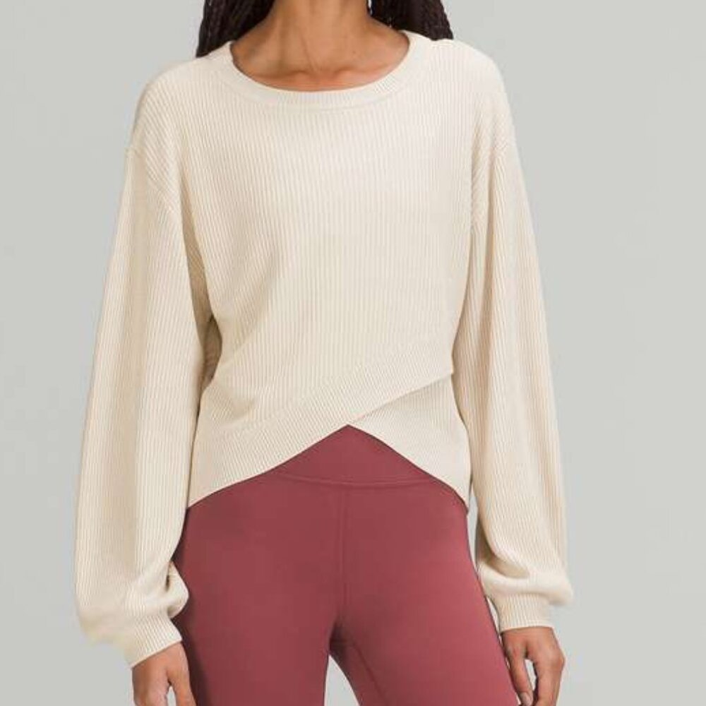 Lululemon Reversible Crossover Sweater White Opal Womens 8 Boxy Crewneck